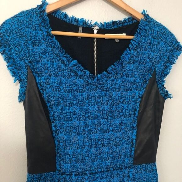 Rebecca Taylor blue and black tweed leather dress SZ 4 - Picture 4 of 10